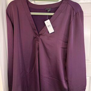 Ann Taylor Purple Pleat Front Top - Size L - NWT